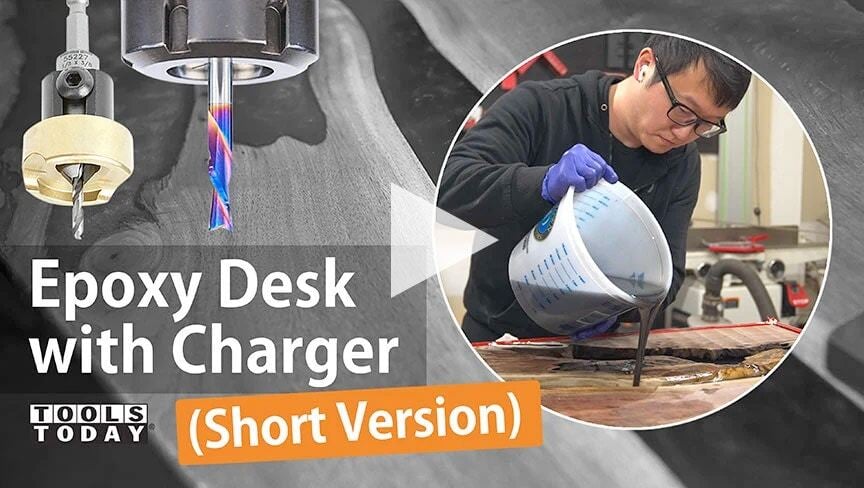 Reclaimed Slab Epoxy Desk with Wireless Charger (Short Version)